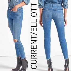 CURRENT/ELLIOT Ripped Knee Stiletto Skinny Jeans